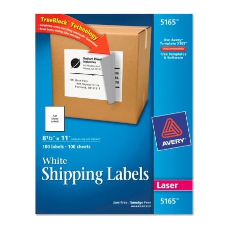 AVERY Avery® White Shipping Labels With TrueBlock Technology, 8-1/2" x 11" 5165